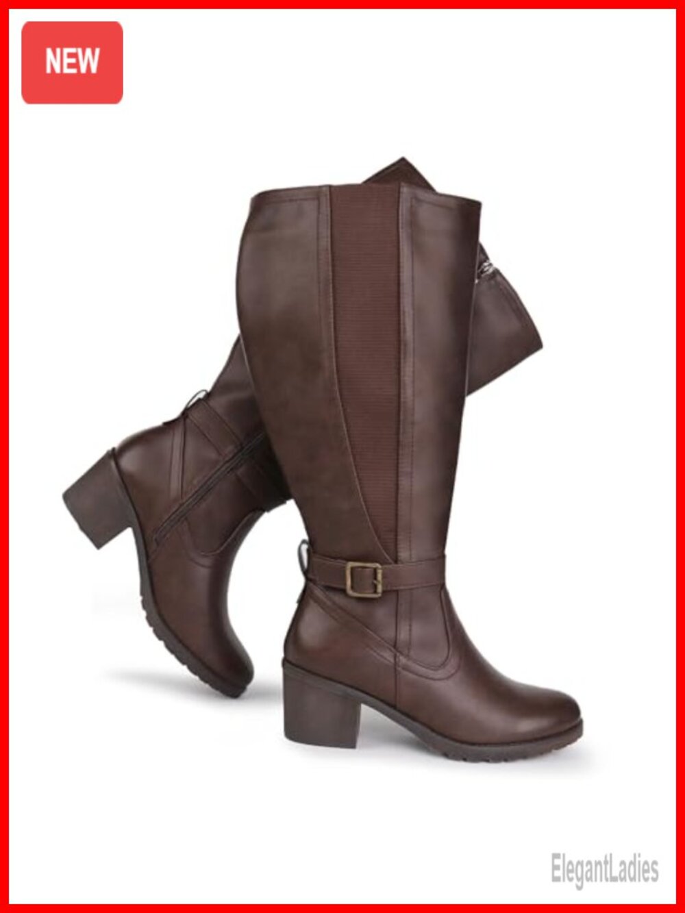 Womens Extra Wide Calf Knee High Boots Stretch Panel Block Heel